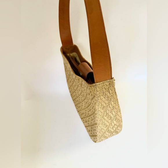 Vintage Fossil 90s Y2K Basket Woven Rattan Leather Shoulder Bag Boho Hippie - Picture 2 of 7